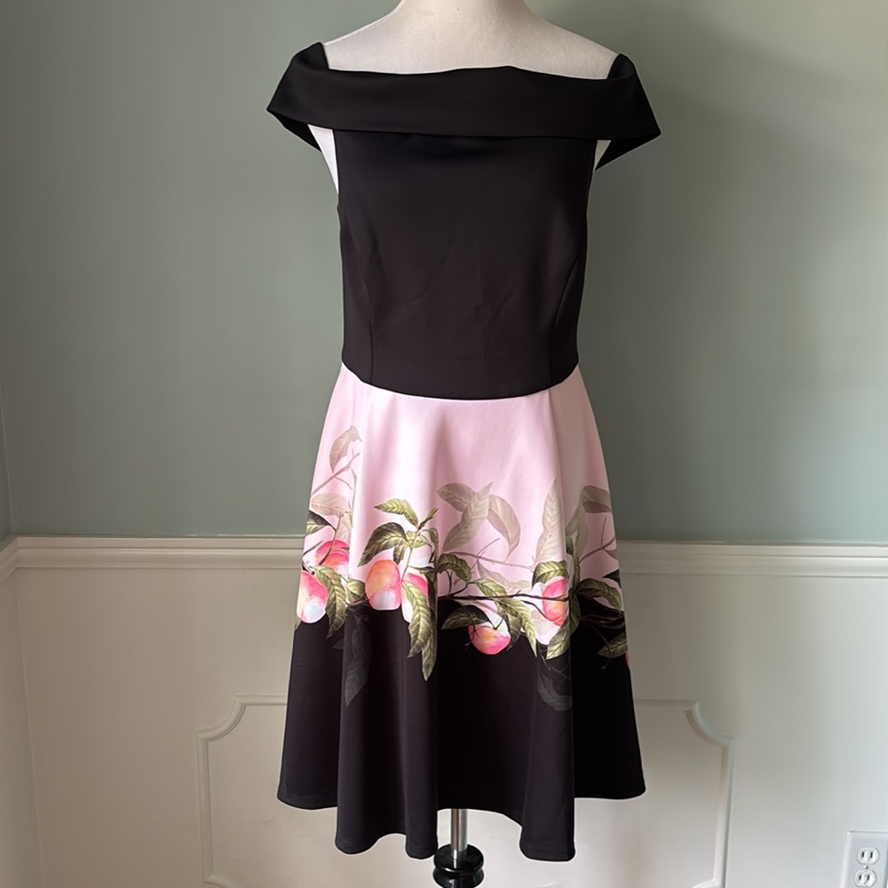 TED BAKER Peach Blossom Floral Print TEKEYA Off Shoulder Fit Flare Dress - Picture 2 of 7